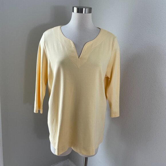LL Bean Womens Plus 2X Yellow 100% Supima Cotton 3/4 Sleeve Top Shirt - Picture 1 of 9
